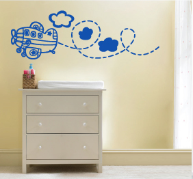 מדבקת קיר - אוירון מסלסל ועננים