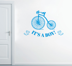 מדבקת קיר לחדר תינוק - טקסט ואופניים
