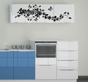 מדבקה לקלאפה / ארון מטבח - פריחה ופרפרים