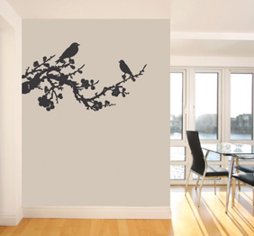 מדבקת קיר - ענף צד וצמד ציפורים