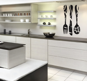 מדבקת קיר - סכו"ם פרחוני