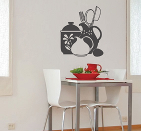 מדבקת קיר - שני כדים וסכו"ם