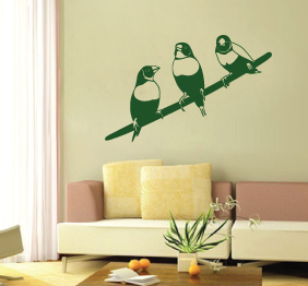 מדבקת קיר - ציפורים על ענף בזוית