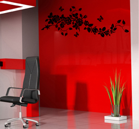 מדבקת קיר - פריחה ופרפרים