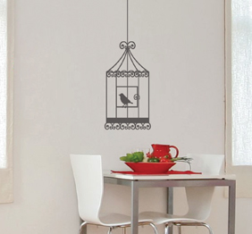 מדבקת קיר - כלוב מרובע וציפור