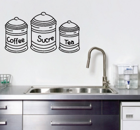 מדבקת קיר - צנצנות גבוהות -  סוכר קפה ותה