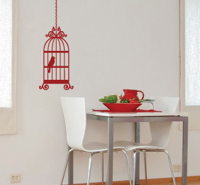 מדבקת קיר - כלוב מעוטר וציפור