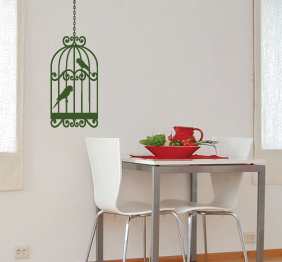 מדבקת קיר - תוכים בכלוב