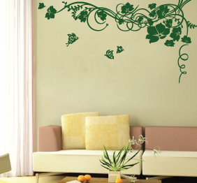 מדבקת קיר - פריחת צד משולבת פרפרים