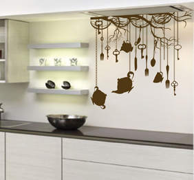 מדבקת קיר - כלי מטבח תלויים מהתקרה