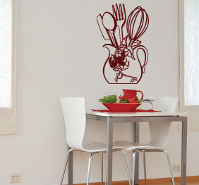 מדבקת קיר - כד וסכו"ם