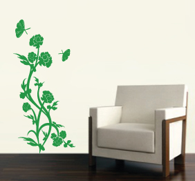 מדבקת קיר - פריחה  וצמד פרפרים