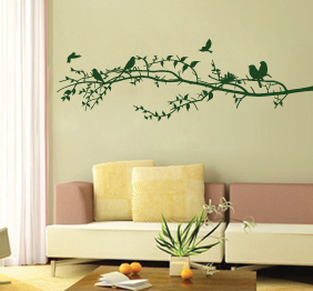 מדבקת קיר - ענף קן וציפורים עפות