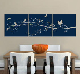 מדבקת קיר - ענף בשלושה חלקים בתוספת ציפורים