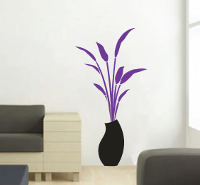 מדבקת קיר - אגרטל ועלים