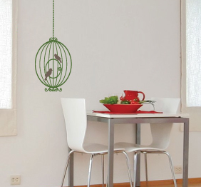 מדבקת קיר - זוג ציפורים בכלוב עגול