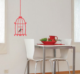 מדבקת קיר - כלוב וציפור