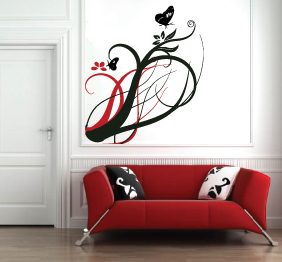 מדבקת קיר - שרבוט ופרח