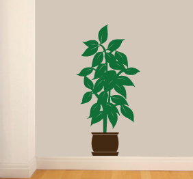 מדבקת קיר - עציץ וצמח מלבלב