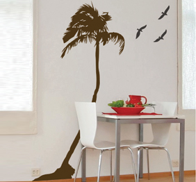 מדבקת קיר - דקל ושחפים