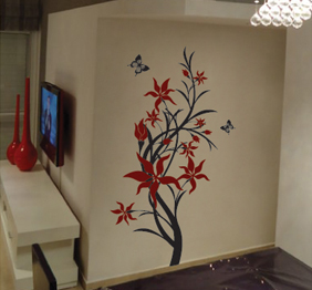 מדבקת קיר - פריחת עץ  ופרפרים