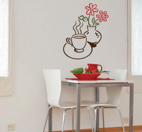 מדבקת קיר - פרחים וספל