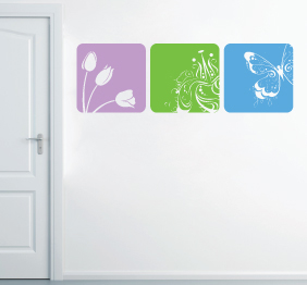 מדבקת קיר בחלקים - פריחה ופרפרים