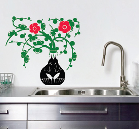 מדבקת קיר - ווזה עם פרחים