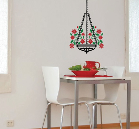 מדבקת קיר - עציץ תלוי בצבעים