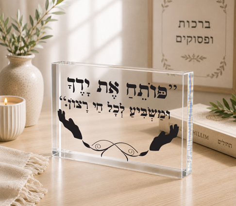 בלוק אקרילי פותח את ידיך ומשביע לכל חי רצון | אוריון עיצובים