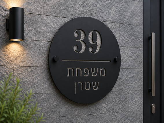 שלט אקריל לבית פרטי בעיצוב אישי | שלט מספר בית ושם משפחה | אוריון עיצובים