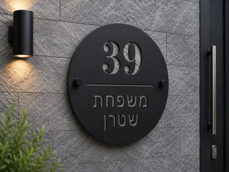 שלט אקריל לבית פרטי בעיצוב אישי | שלט מספר בית ושם משפחה | אוריון עיצובים