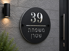 שלט אקריל לבית פרטי בעיצוב אישי - רקע מראה | שלט מספר בית ושם משפחה | אוריון עיצובים