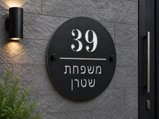 שלט אקריל לבית פרטי בעיצוב אישי - רקע לבן | שלט מספר בית ושם משפחה | אוריון עיצובים